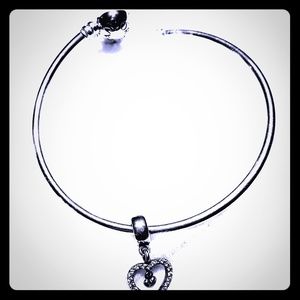 Authentic Pandora Bangle Bracelet with Heart Charm